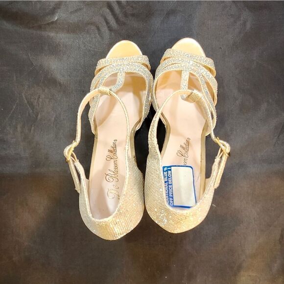 BRAND NEW DE BLOMSSOM COLLECT GLITTER RHINESTONE T-STRAP PLATFORM WEDGE SANDALS - Picture 5 of 16